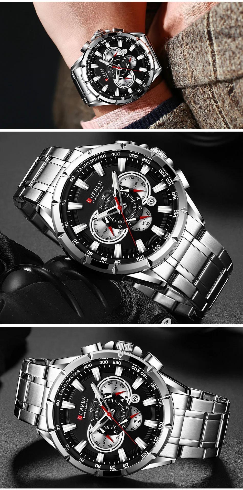 Miniatura Relógio Pulso Masculino Curren 8363 Aço Inox Casual