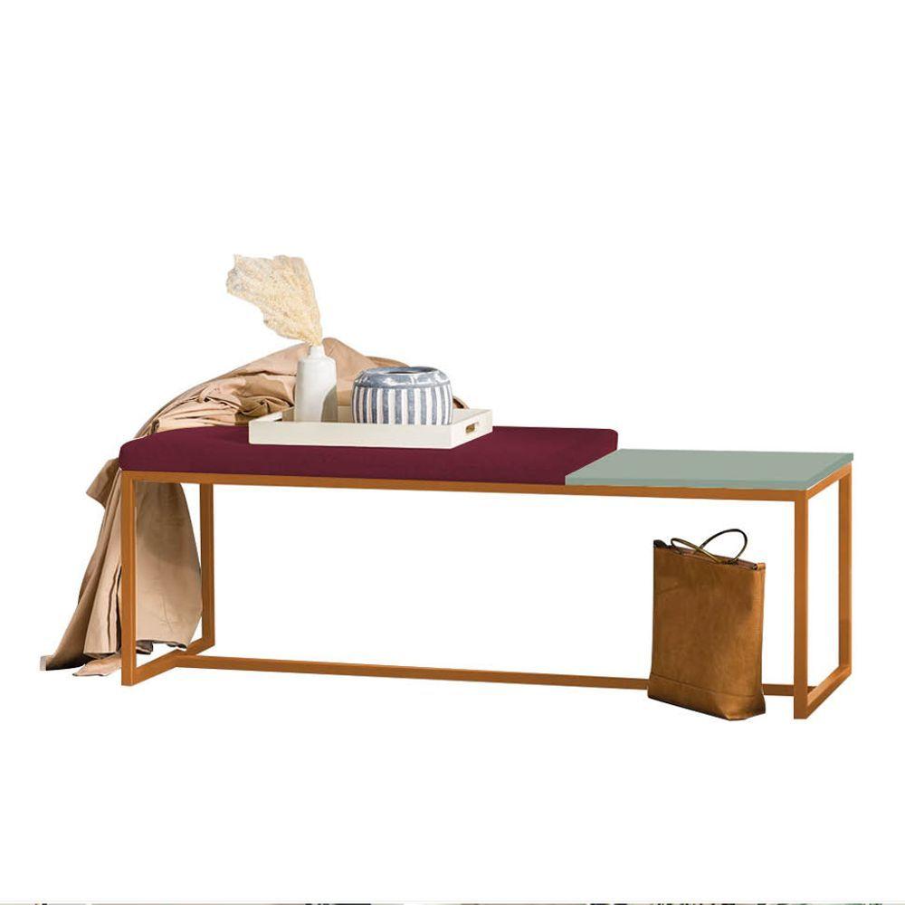 Miniatura Banco Recamier Puff 140cm Industrial Bronze Suede Bordô Tampo Quadrado Mdf Verde