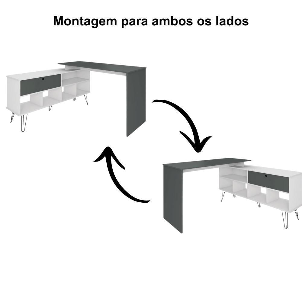 Mesa Para Escritório Escrivaninha Em L Home Office Kalil A02 Branco Grafito - Lyam Decor