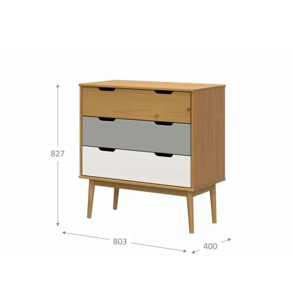 Conjunto Quarto em Madeira Maciça Guarda-Roupa 3 Portas e Cômoda 3 Gavetas Nórdica Yescasa Roble/Cinza/Branco