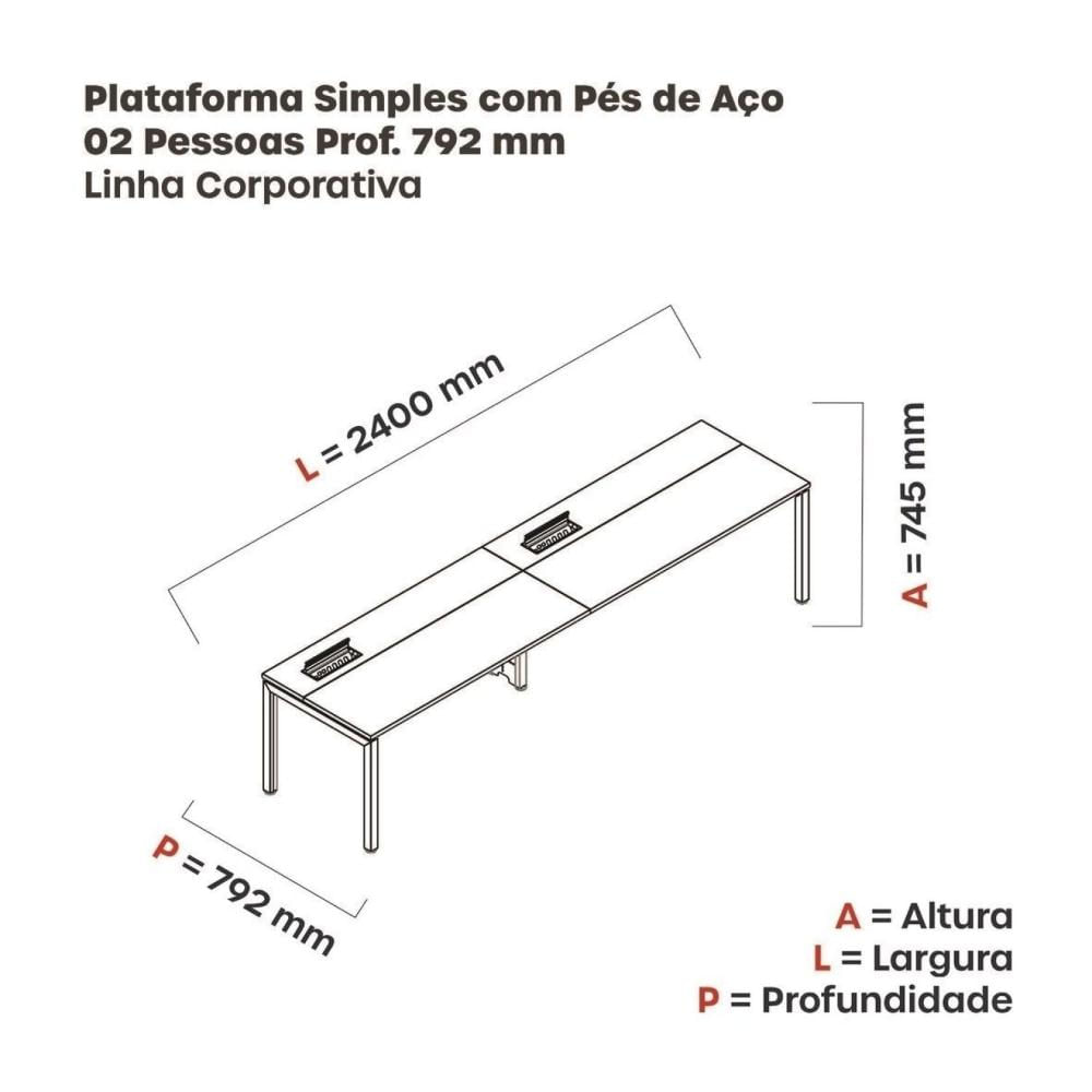 Miniatura Mesa Plataforma para Coworking para 2 Pessoas 120x792 Psc120 Cinza/Branco