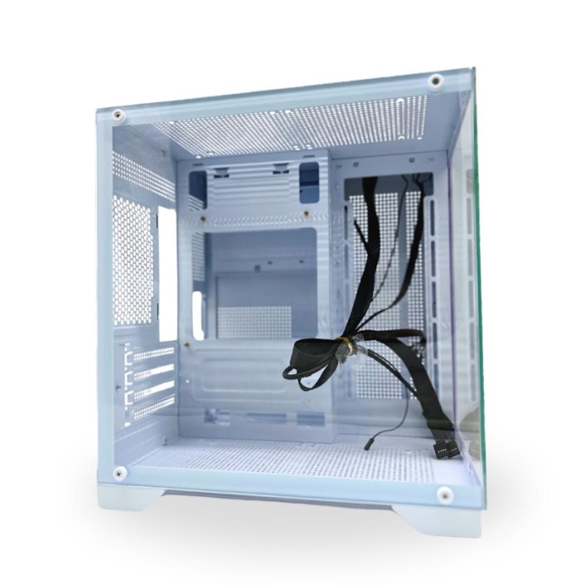 Gabinete Gamer Cubo Branco Aqua White Lateral Frente Vidro