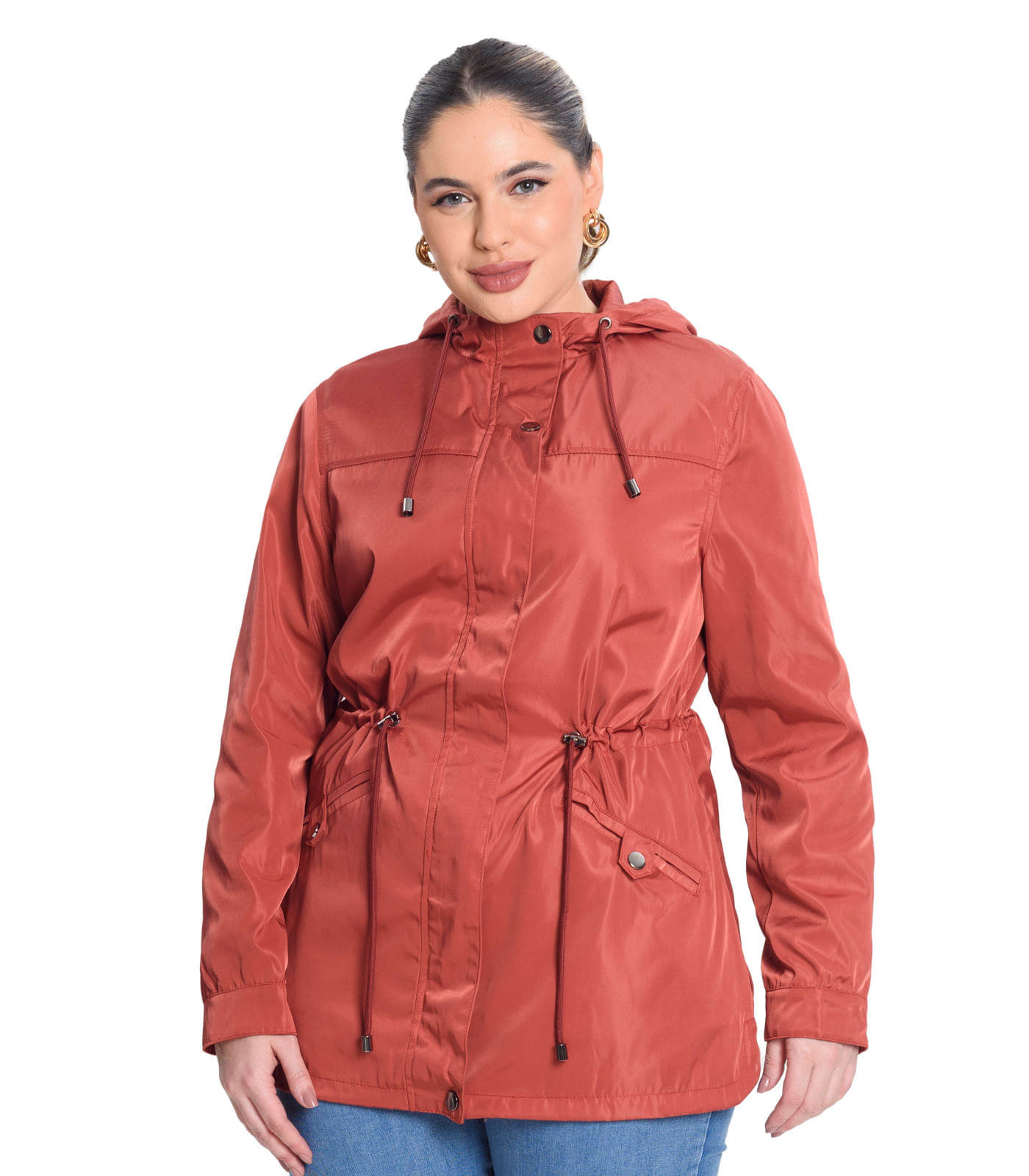 Miniatura Jaqueta com capuz Sarja Secret Glam Marrom Plus G1