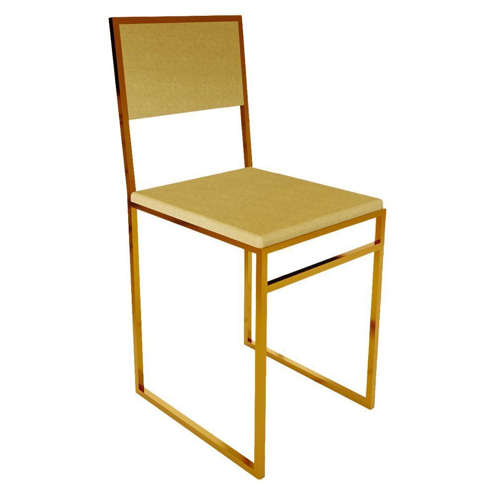 Miniatura Kit 2 Cadeiras De Jantar Industrial Isa Assento Estofado Veludo Bege Base Cobre - Bege