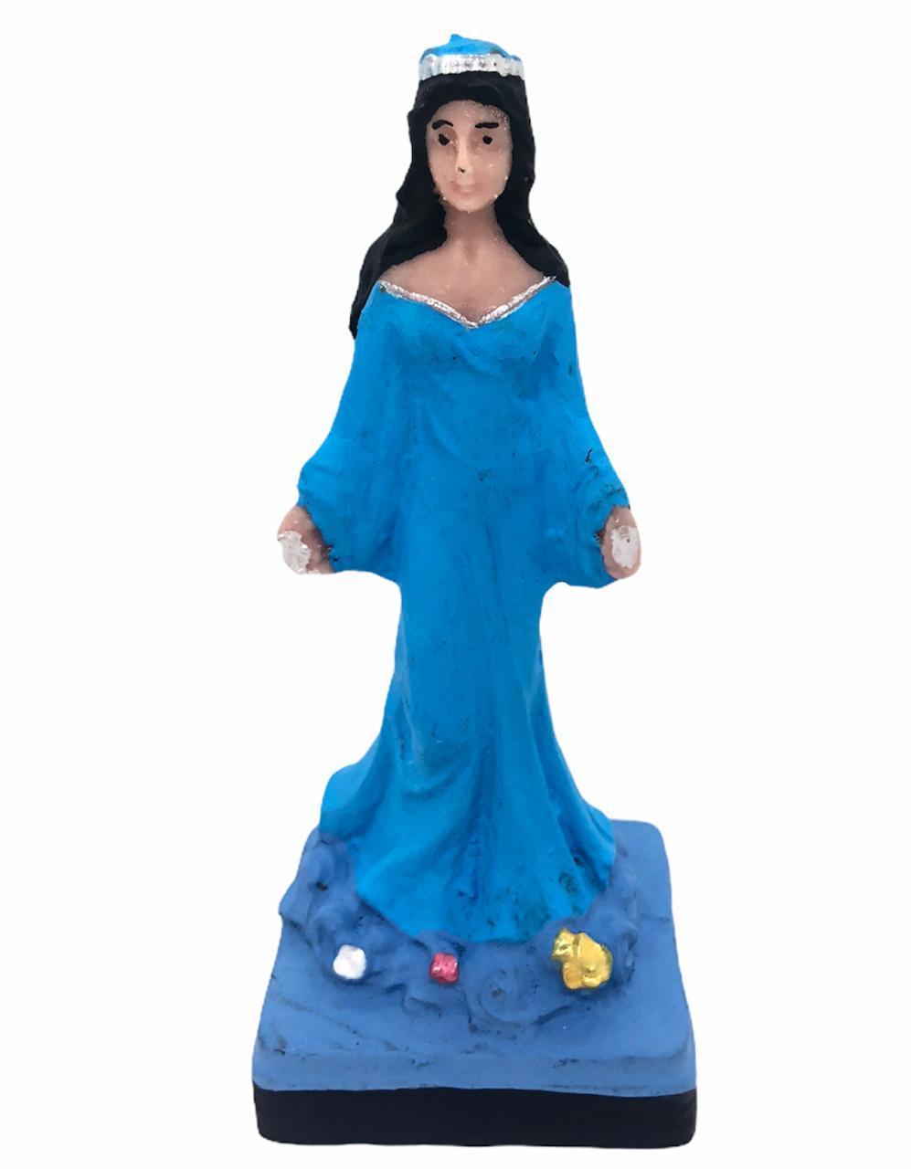 Miniatura Escultura Iemanjá Umbanda 11 Cm Manto Azul Claro Em Resina