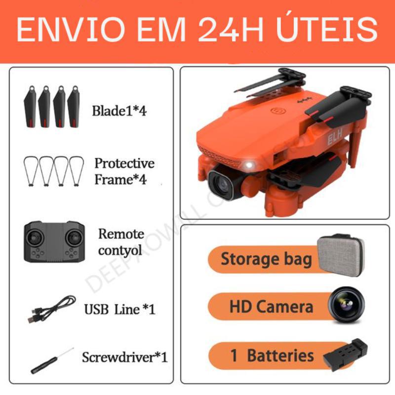 Miniatura Mini Drone Laranja K9 Câmera 4K Wifi Fpv Dobrável Com Bolsa