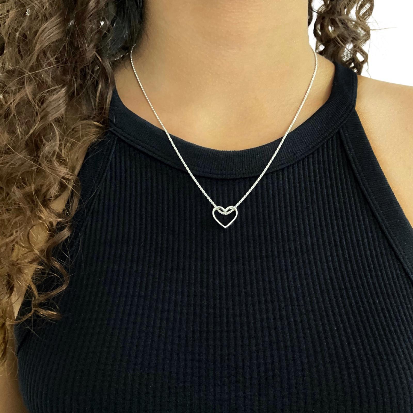 Miniatura Corrente Cordão Baiano Prata Lei 925 45Cm Pingente Coração