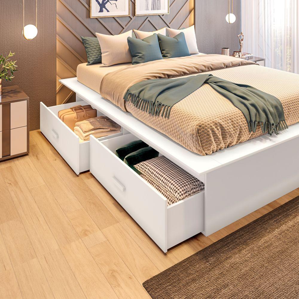 Cama Box Casal Essenza 04 Gavetas Branco