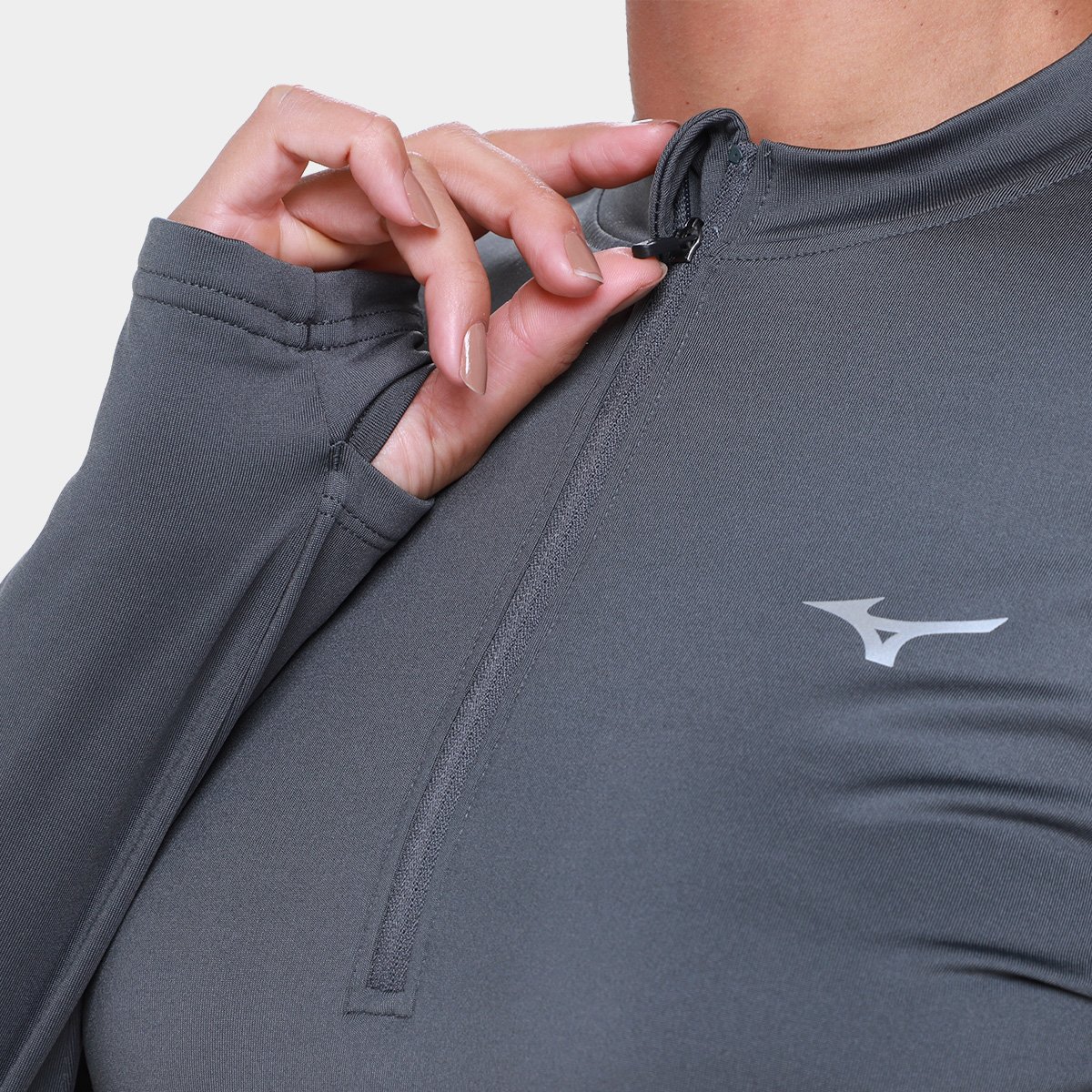 Miniatura Camiseta Mizuno Térmica Manga Longa Feminina Cinza - G