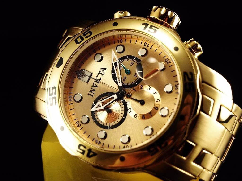 Miniatura Relógio Invicta Pro Diver 0074 Banhado a ouro 18k