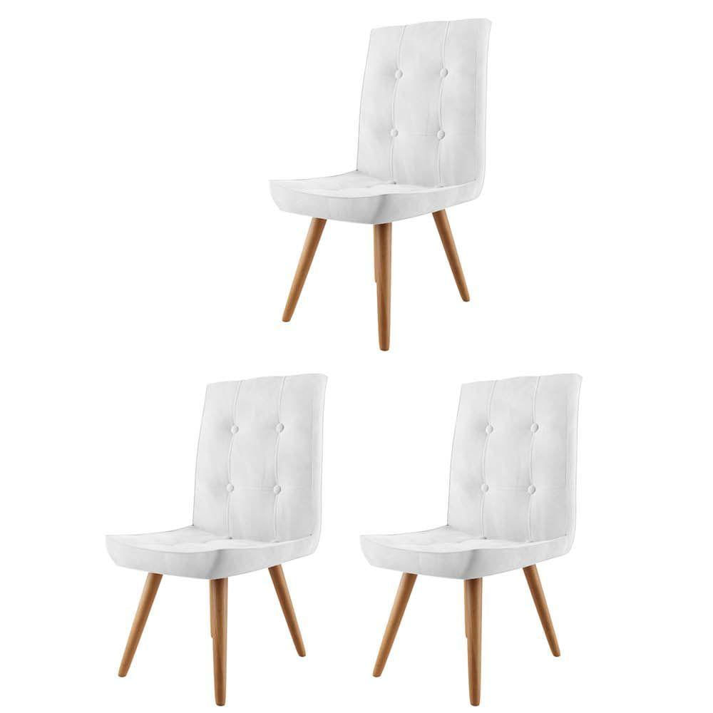 Miniatura Conjunto 03 Cadeira De Jantar Drop Com Botão Base Pé Palito Rústico Corino Branco
