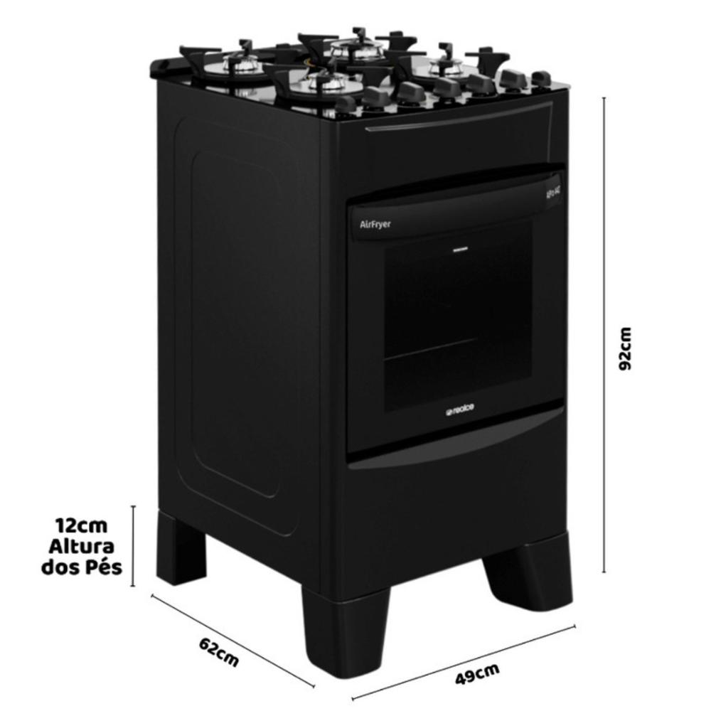 Miniatura Fogão 4 Bocas a Gás/Elétrico com AirFryer 127V Alpro 440 Realce CR231 Preto
