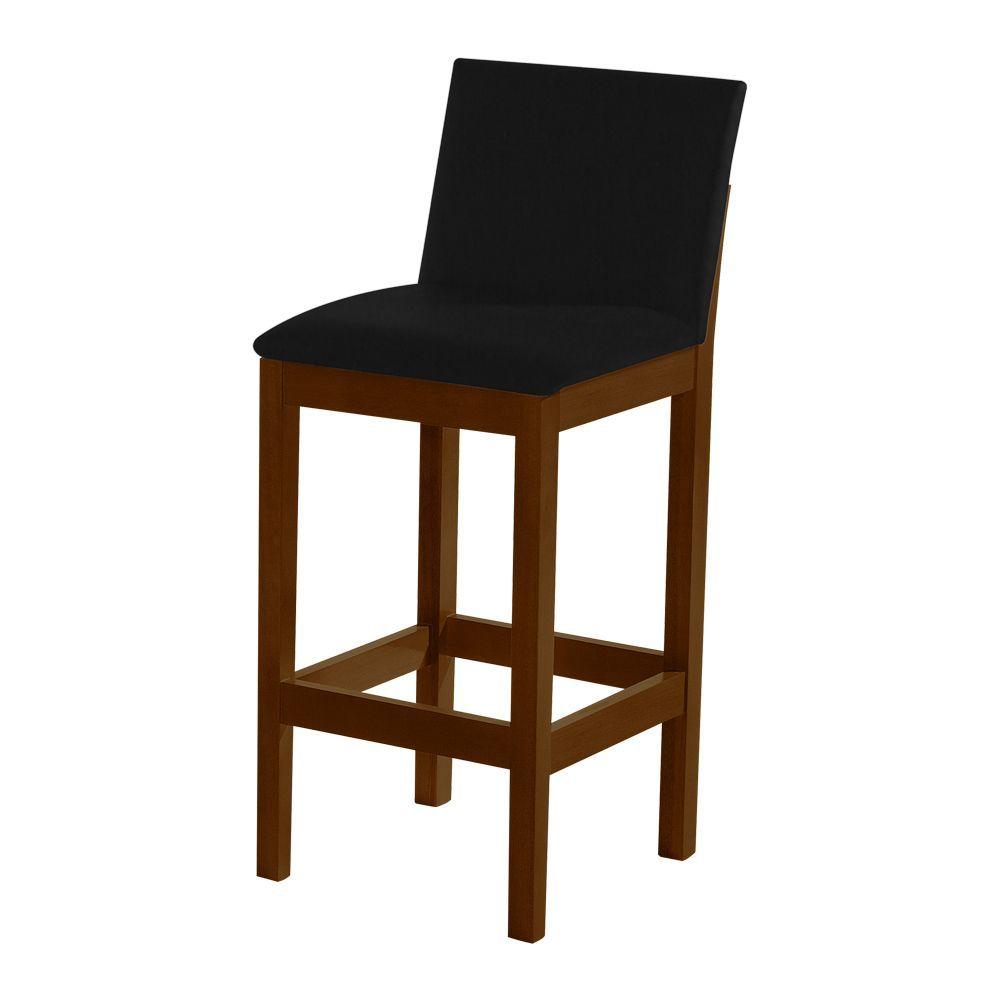 Miniatura Banqueta Alta Pérola Com Encosto Estofado Veludo Preto Madeira Maciça Imbuia