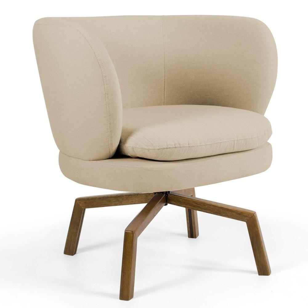 Miniatura Poltrona Decorativa Sala De Estar Melissa Base Ka Giratória Castanho C-129 Linho Bege Escuro - Domi