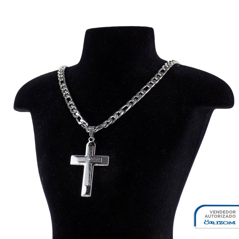 Kit Masculino Colar Crucifixo Aço Inox  +
