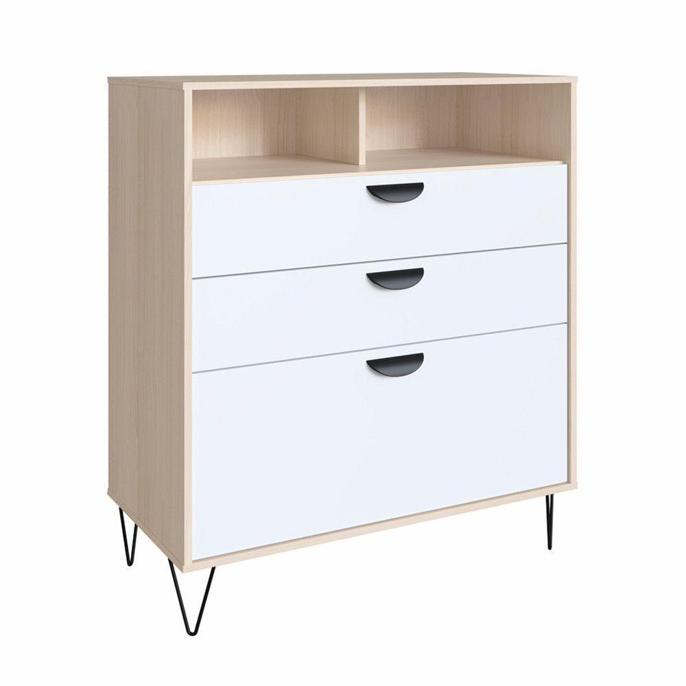 Miniatura Cômoda 2 Gavetas E 1 Gavetão 1006 Drawer Be Mobiliário Nature Com Branco Tx