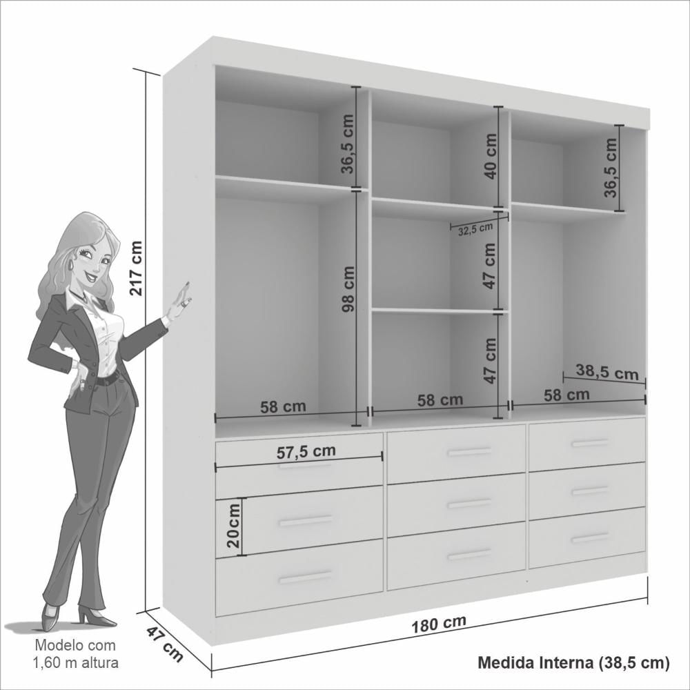 Miniatura Guarda Roupa Casal 3 Portas 9 Gavetas Luana Sallêto Móveis Cinamomo/Off White