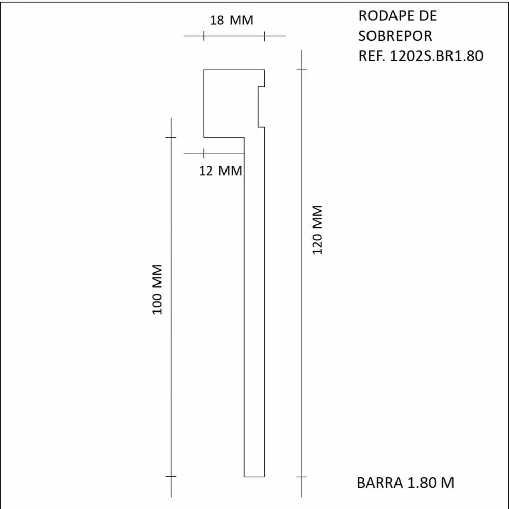 Miniatura Rodapé de Mdf 12cm X 18cm X 180cm Barra de Sobrepor com Friso 1202 Branco