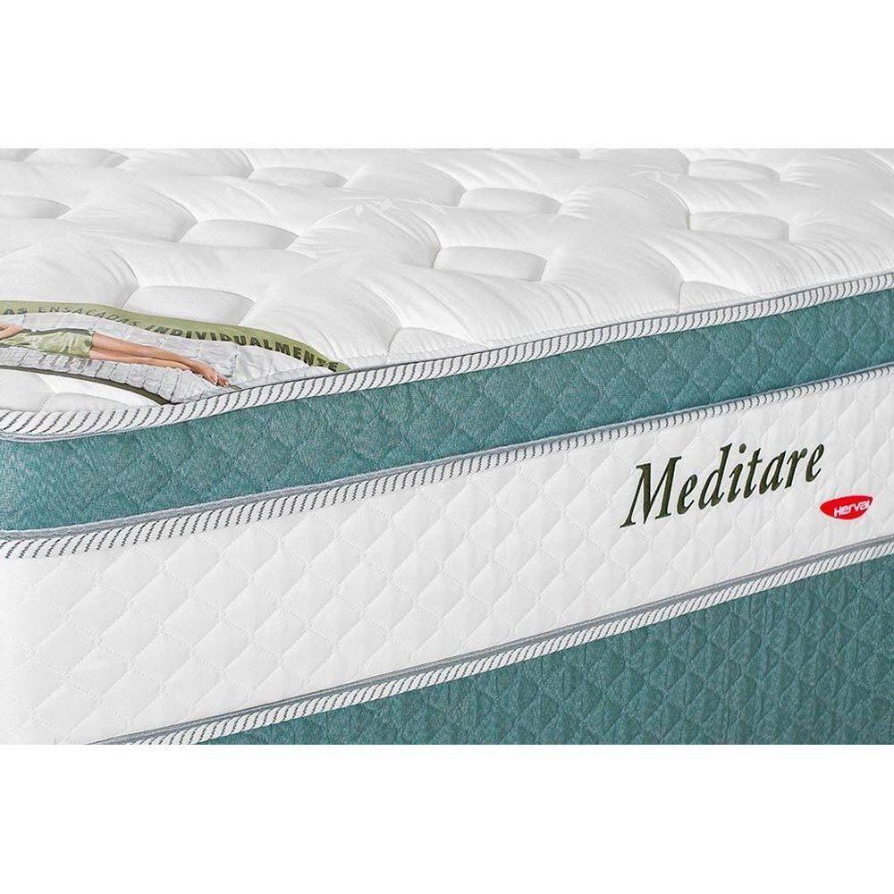 Miniatura Cama Box Queen: Colchão Molas Masterpocket Ensacadas Herval Meditare + Base Marrom(158X198)