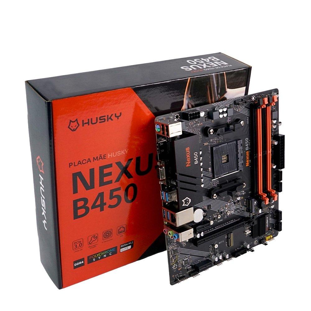 Miniatura Placa-Mãe Husky Nexus B450, M.2 NVMe, DDR4 3200MHz, Ryzen 5000/3000/2000, Micro-ATX, 64GB Dual Channel - HPM450