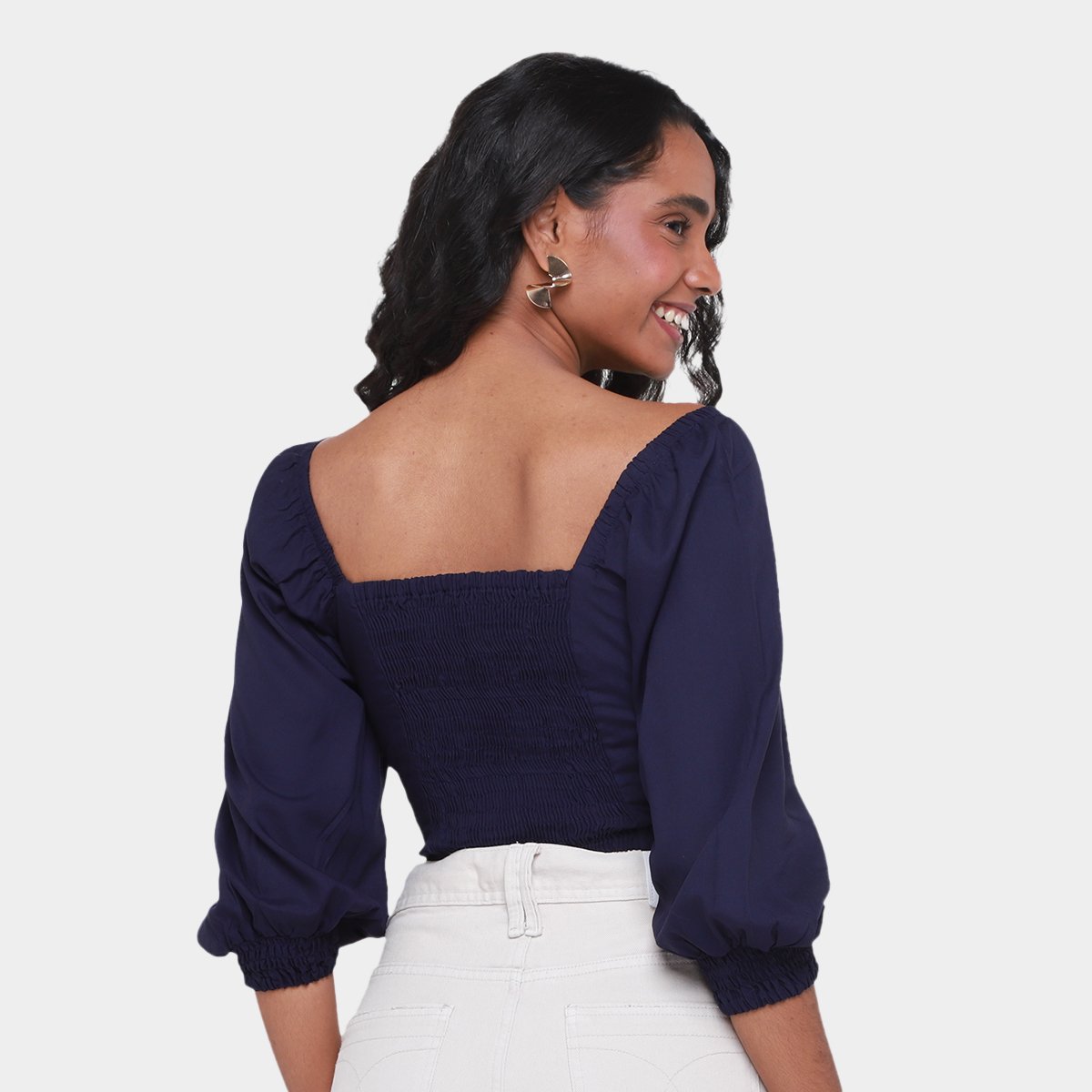 Miniatura Blusa Cropped Mercatto Amarração Costas Feminina Marinho - M