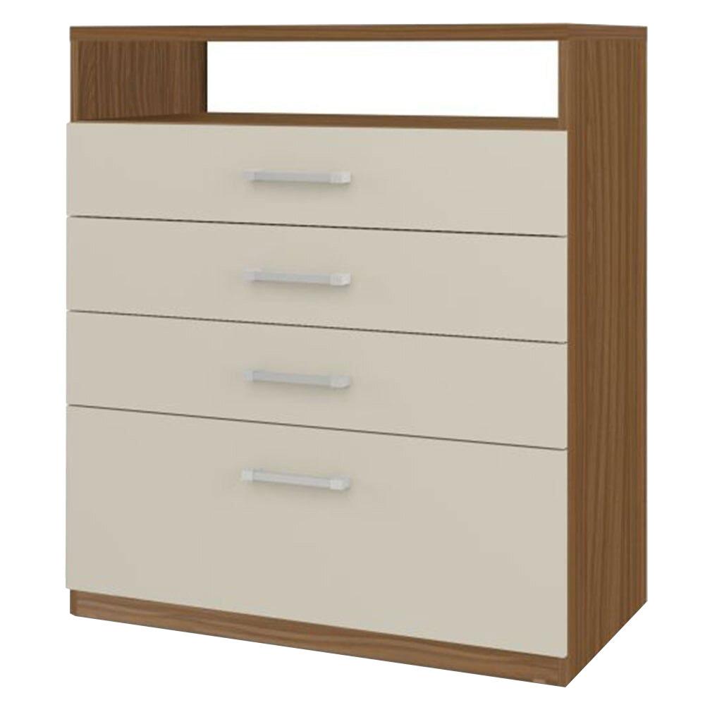Miniatura Cômoda Édez Lupus, 4 Gavetas, Nogueira e Off White