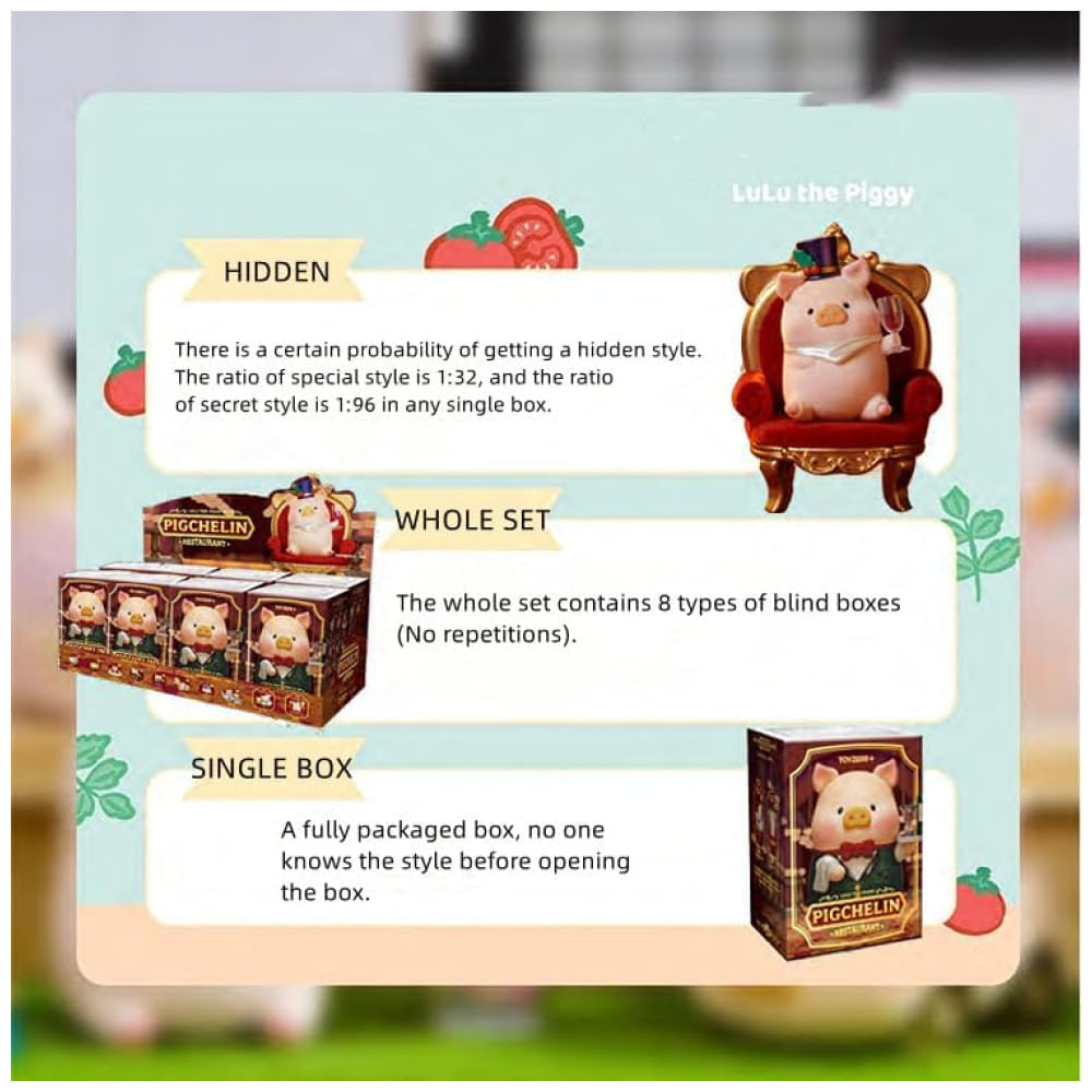 Miniatura Bilnd Box, Caixa Surpresa, Coleção Lulu The Piggy Pigchelin Restaurant da Série 1PC - Brinquedos Colecionáveis Fofos Surpresa de Porquinho, Maidimiao