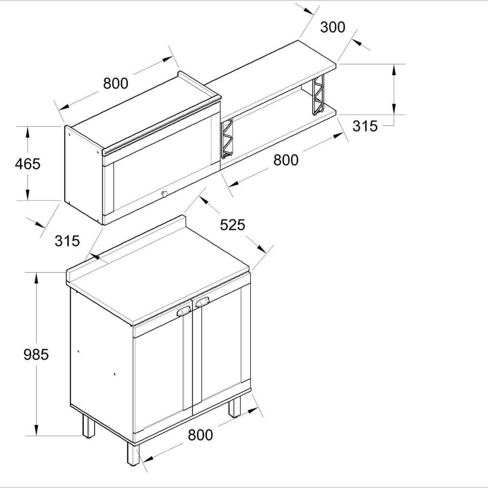 Kit Área de Serviço Acquaflex 100% Mdf com Armário, Balcão e Nicho com Metalon Branco/Fendi