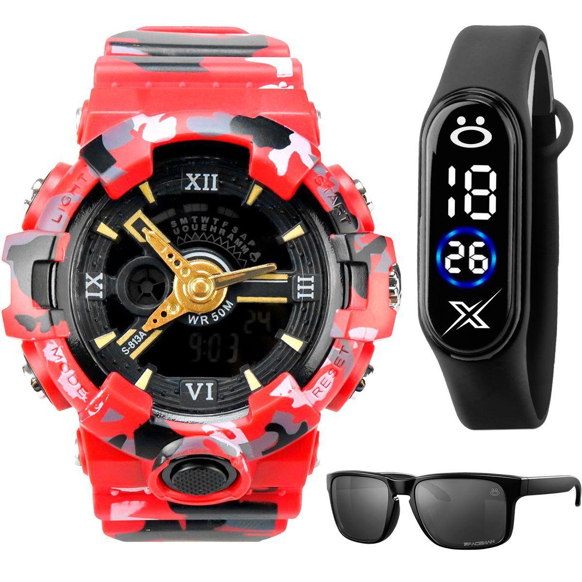Miniatura Relógio Digital Prova Dagua Masculino + Proteção Oculos Uv