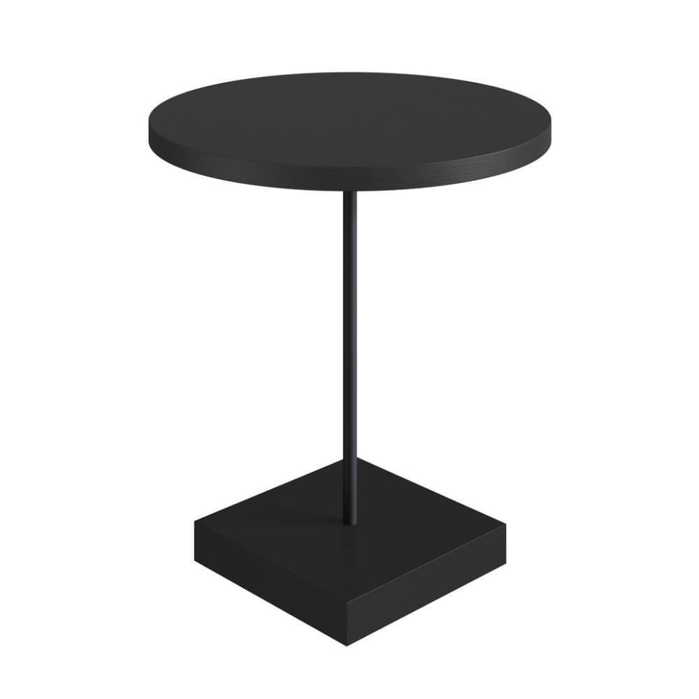 Miniatura Mesa Lateral Redonda Artesano 45 Cm (larg) Tampo E Base Mdp Preto C/ Tubo Metálico Aço Carbono Preto
