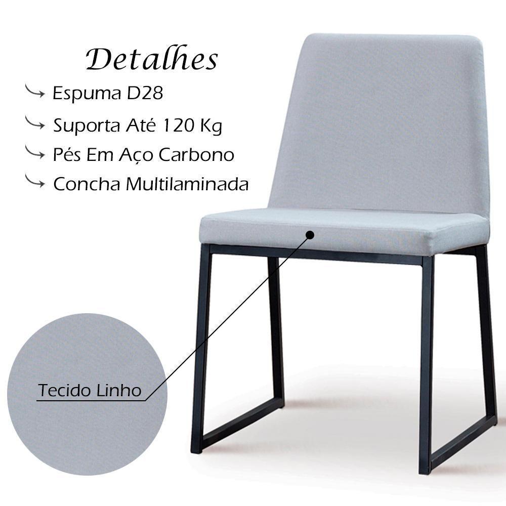Cadeira Estofada Base Aço Preto F37 Linho Gelo Dmobiliario Gelo