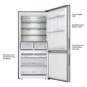 Geladeira Hisense Inverter 499L RB5P504 Bottom Freezer Metal Tech Inox 110V