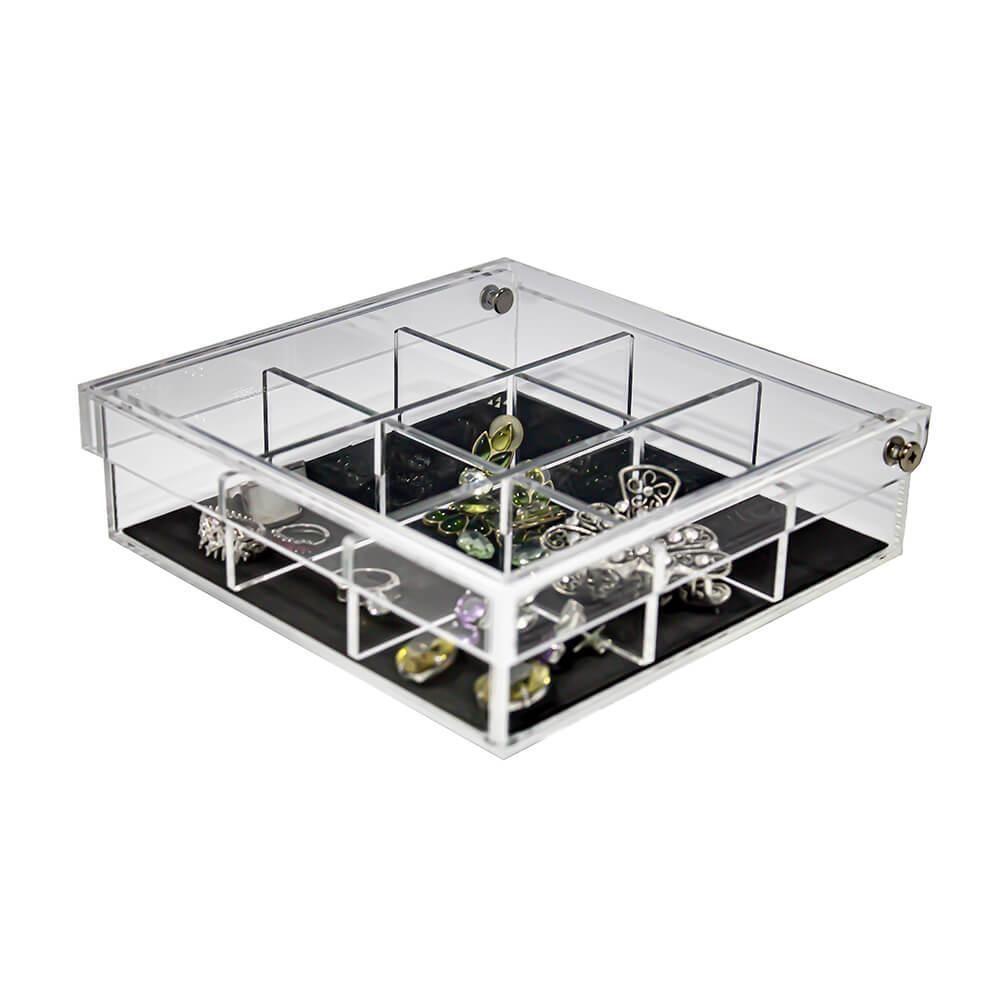 Miniatura Porta Joias Acrílico Square Com Tampa Articulada E 9 Nichos