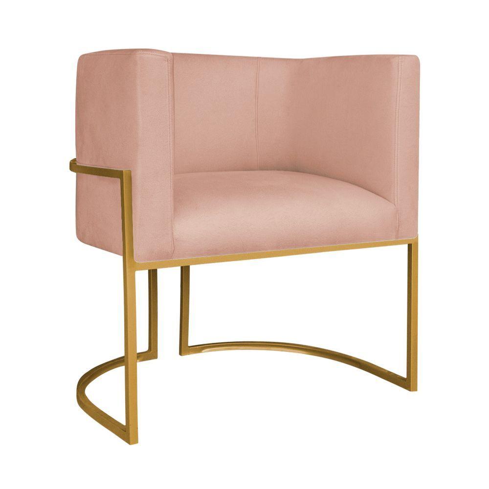 Miniatura Kit Divã Luna 185cm Lado Esquerdo E 02 Poltronas Base De Ferro Dourado Suede Rosê