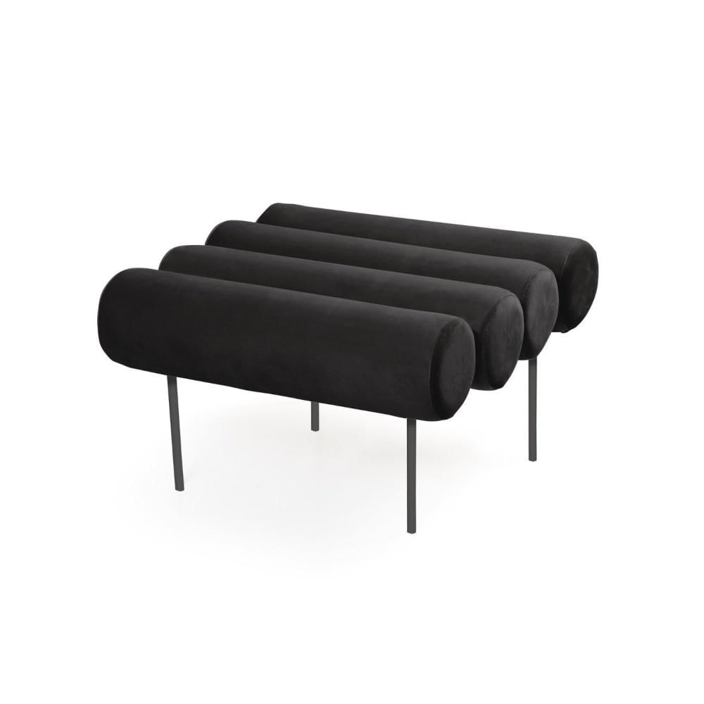 Miniatura Pufe Rolinho Veludo Linee Preto