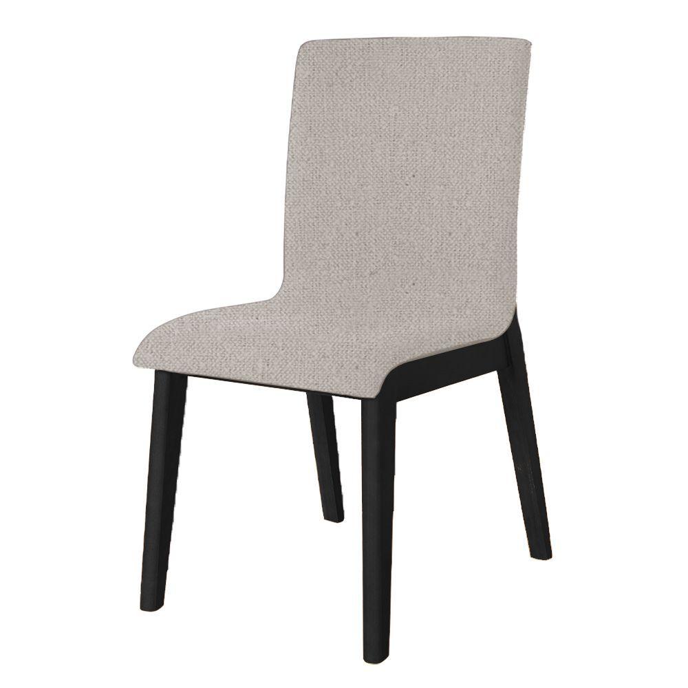 Miniatura Kit 4 Cadeiras De Jantar Diamante Estofada Em Linho Bege Base Madeira Maciça Preto