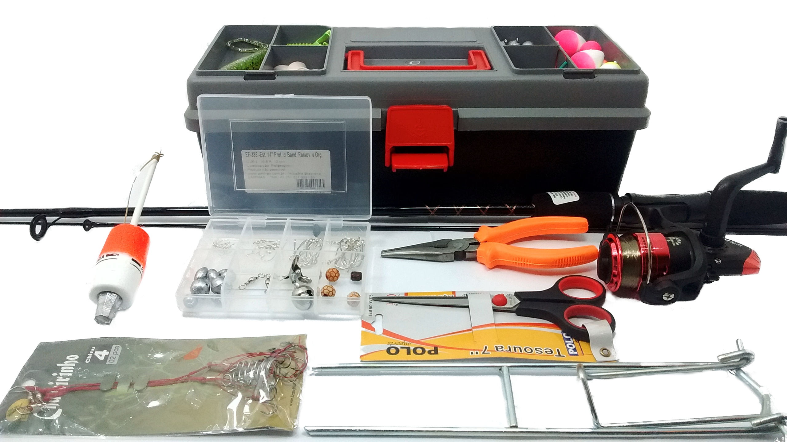 Miniatura Conjunto Pesca Feliz Vara Molinete Maleta Promoção