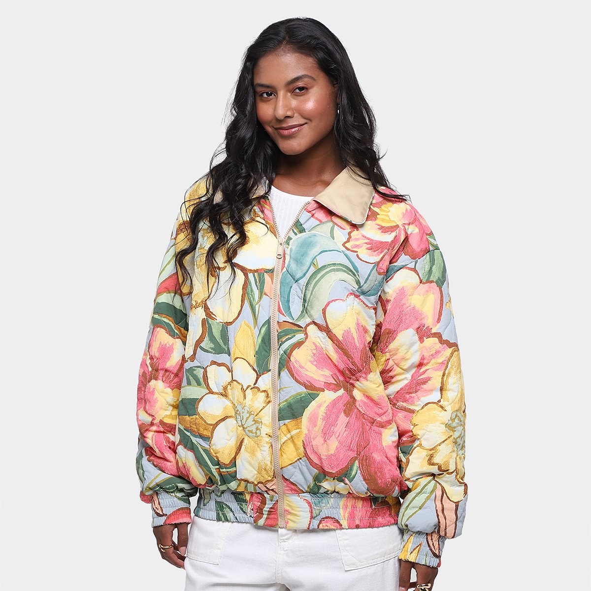 Miniatura Jaqueta Puffer Farm Double Feminina Azul+Bege - GG