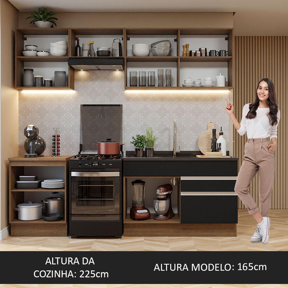 Miniatura Armário de Cozinha Completa 240cm Rustic/Preto Glamy Madesa 08 Rustic/Preto