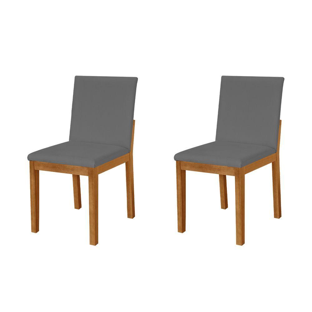 Miniatura Kit 2 Cadeiras De Jantar Estofadas Veludo Cinza Pérola Base Madeira Maciça