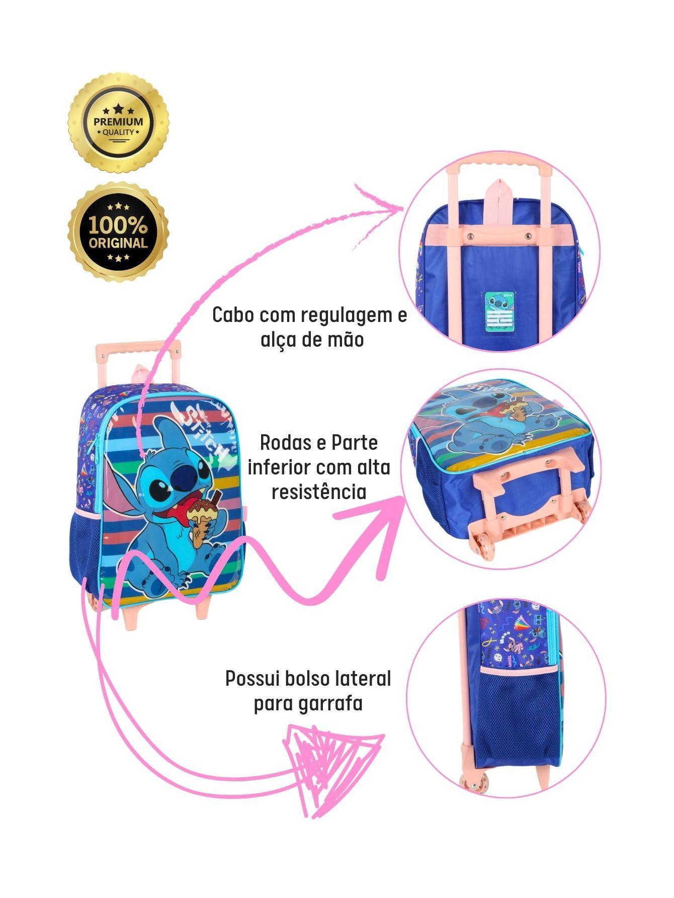 Miniatura Kit Lilo Stitch Mochila Rodas Costas Lancheira Estojo - Azul