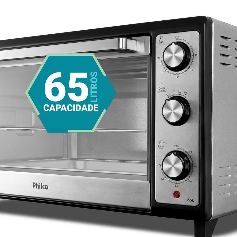 Forno Elétrico Philco 65L Dupla Resistência Bancada Preto PFE65 220V