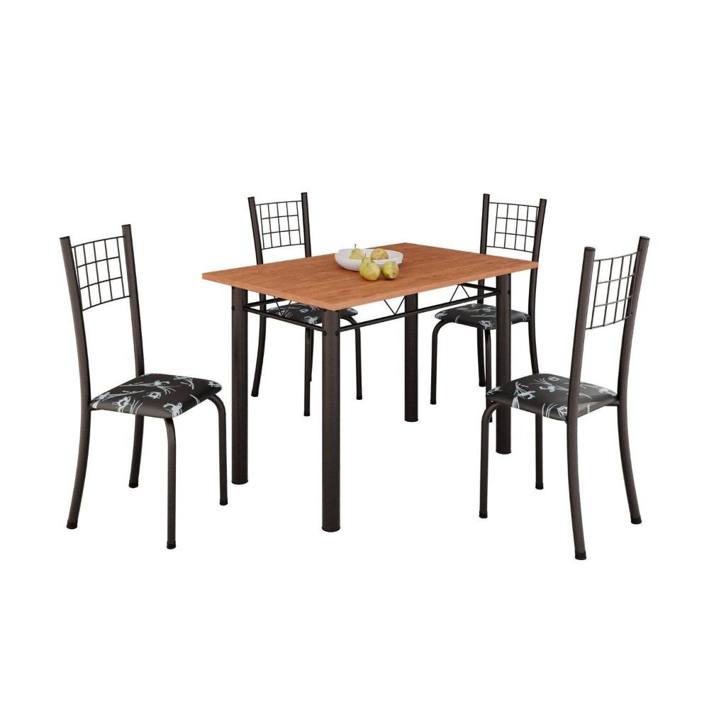 Miniatura Conjunto de Mesa Tubular 100x60cm Tampo em Mdf e 4 Cadeiras Dany Preto