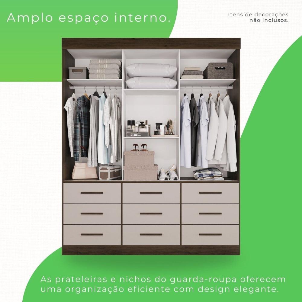 Guarda Roupa Casal 3 Portas 9 Gavetas com Espelho Luana Savana/Off