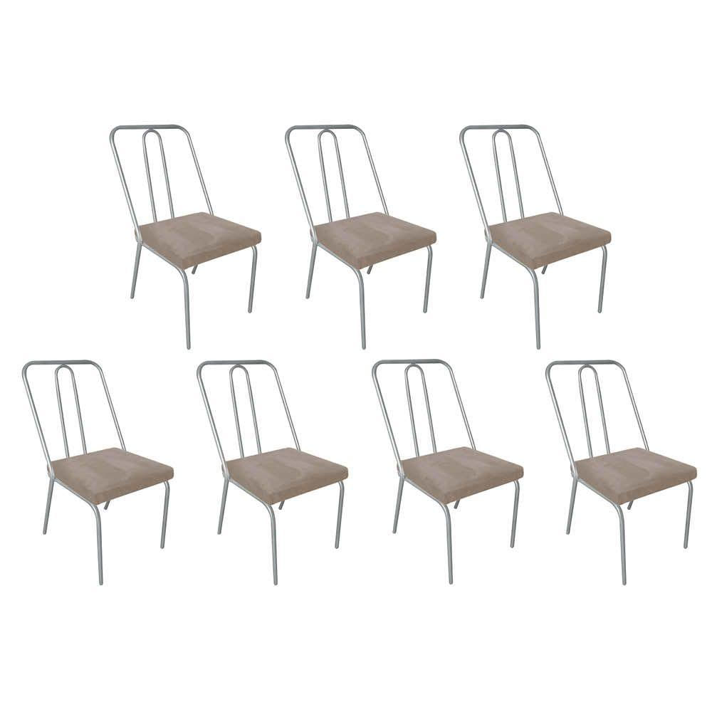 Miniatura Kit 07 Cadeira De Jantar Drika Office Escritório Recepção Ferro Prata Sintético Bege