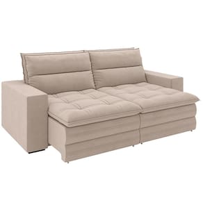 Miniatura Sofá 4 Lugares Luizzi Colombo Retrátil e Reclinável, Revestido em Tecido Veludo Slim - 230cm largura Cappuccino