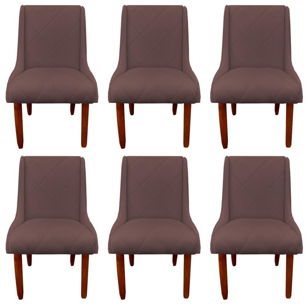 Miniatura Kit 06 Cadeiras Para Sala De Jantar Pés Palito Veludo Rosê