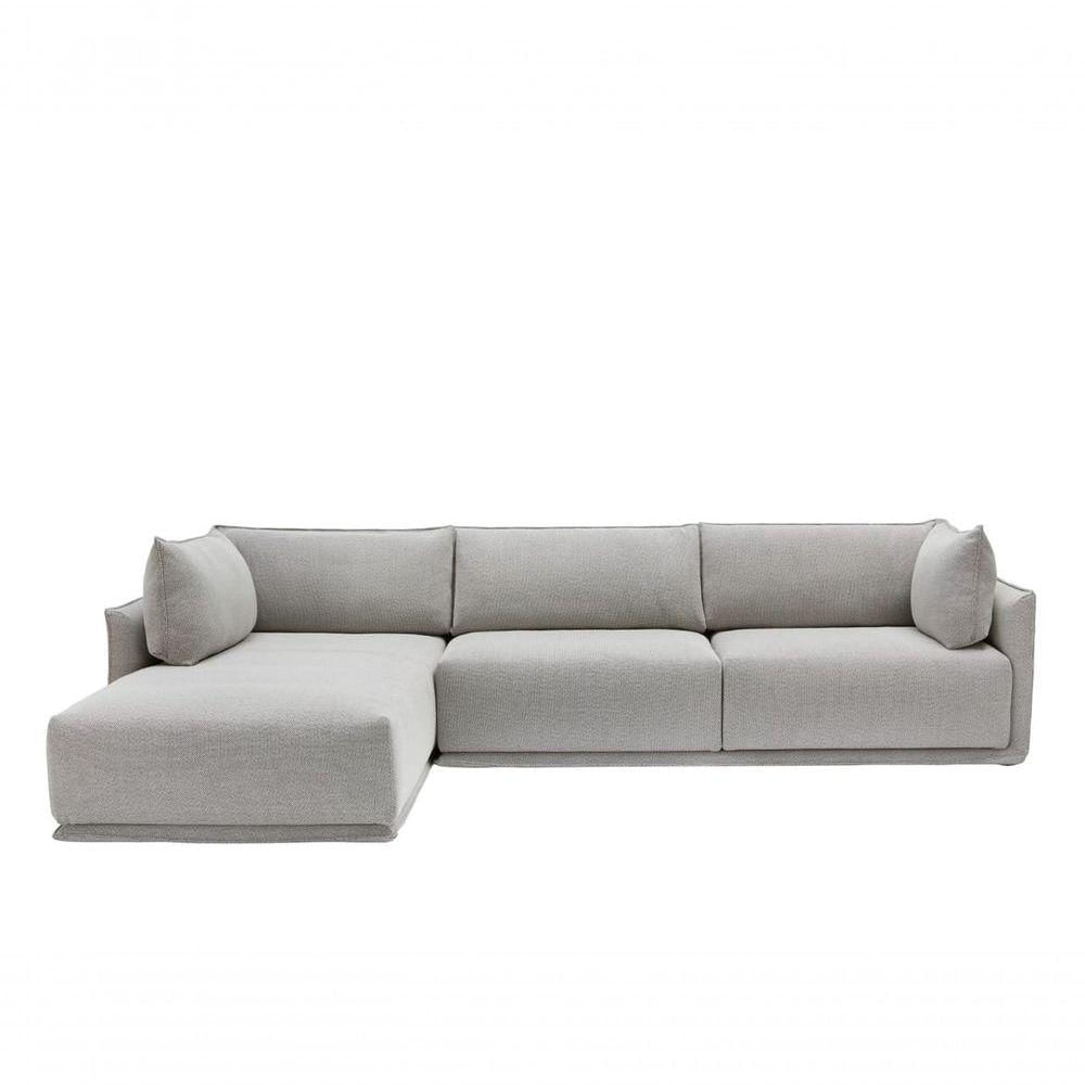 Miniatura Sofa 03 Lugares 3,14mt Com Chaise Long Estofado Cinza Loah Cinza