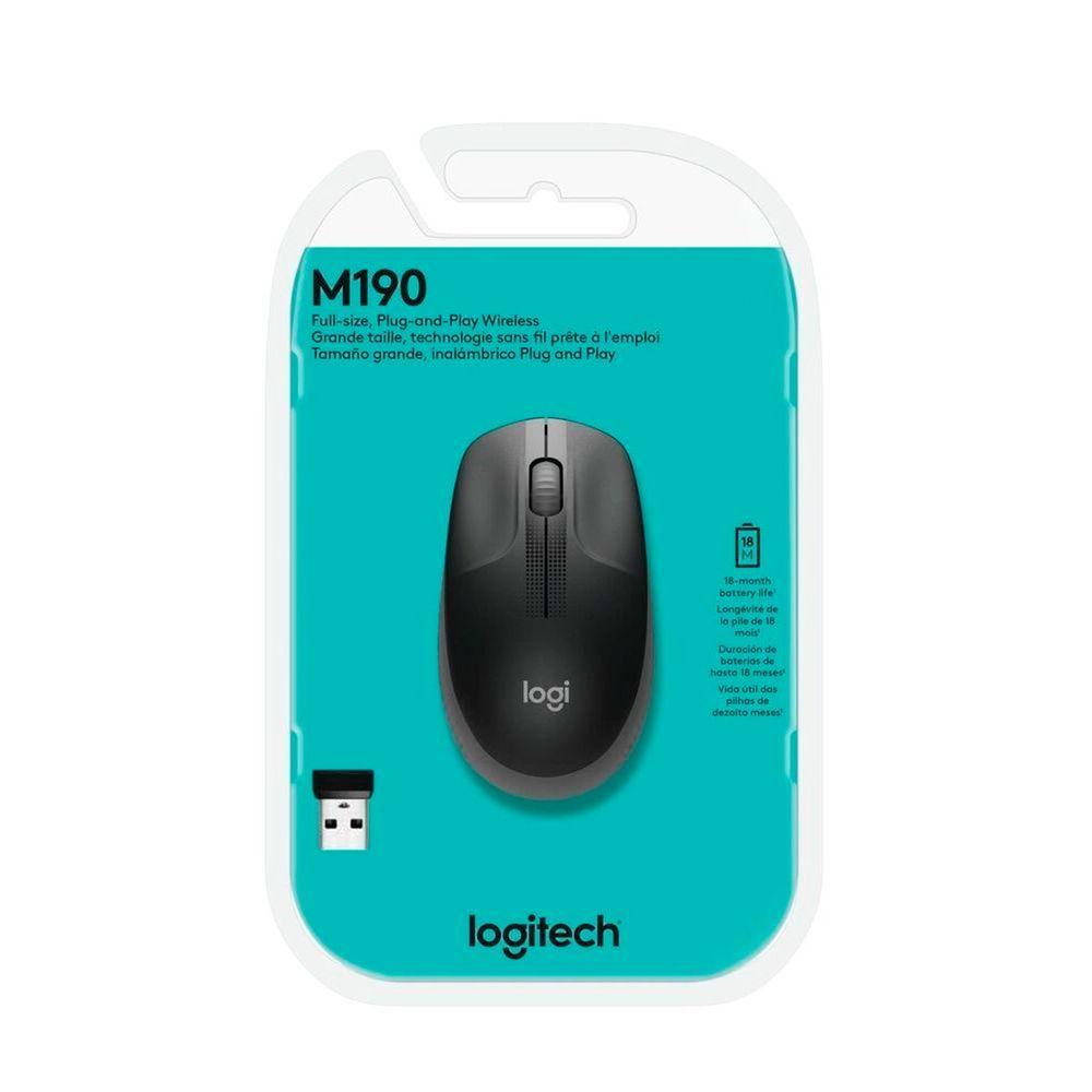 Miniatura Mouse Wireless Logitech M190, 1000Dpi, Preto E Cinza
