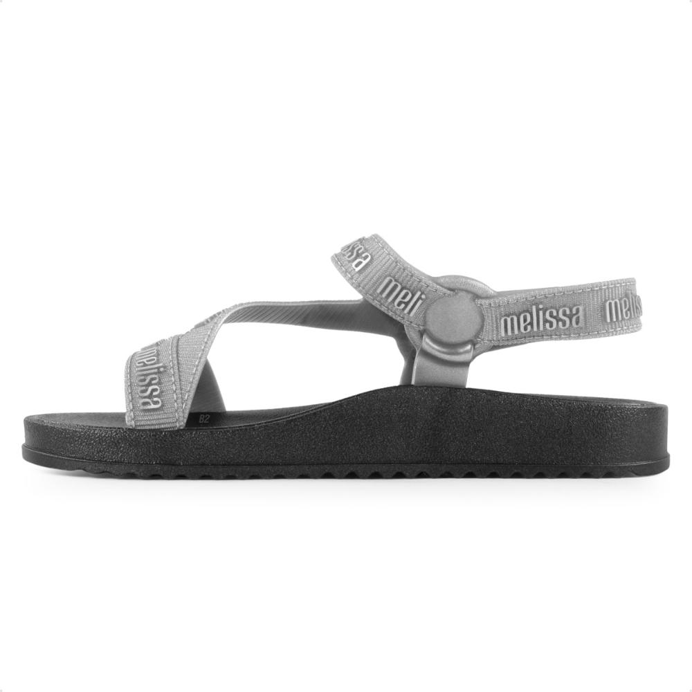 Miniatura Sandália Melissa Papete Stripes M-Lover Feminina Preto / Prata - 33/34